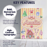 Personalised Name Christmas Gingerbread Custom  Modern Room Accent Elegant Feature Canvas Wall Art Print Decor Picture Ready to Hang