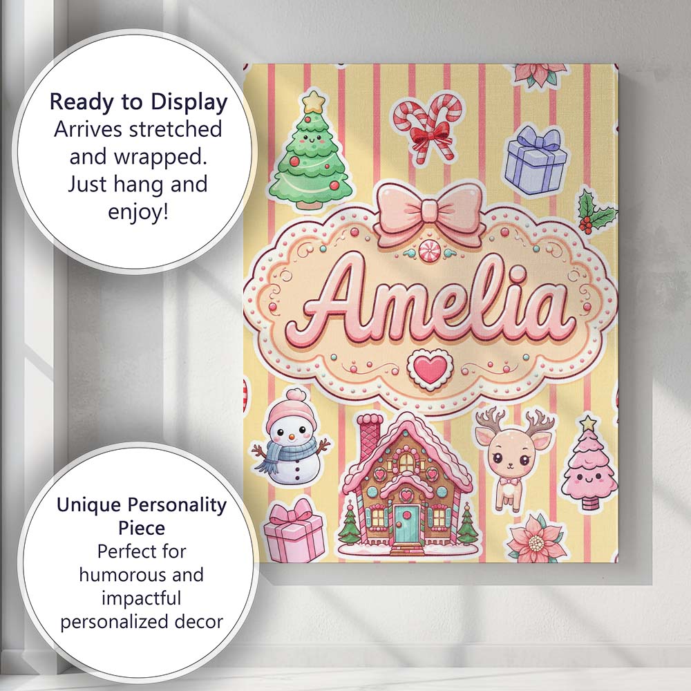 Personalised Name Christmas Gingerbread Custom  Modern Room Accent Elegant Feature Canvas Wall Art Print Decor Picture Ready to Hang