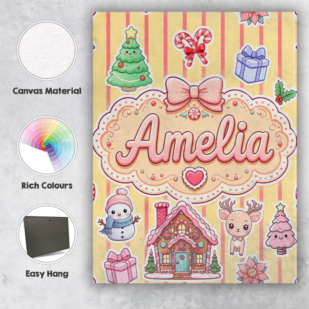 Personalised Name Christmas Gingerbread Custom  Modern Room Accent Elegant Feature Canvas Wall Art Print Decor Picture Ready to Hang