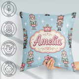 Custom Name Nutcracker Soldiers Christmas Seamless Pattern Blue Square Filled Cushion Throw Pillow Sofa Bed Home Decor Zip Washable UK Made