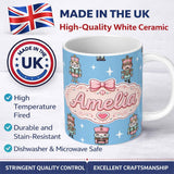 Personalized Custom Name Nutcracker Soldiers Pastel Christmas Seamless Pattern Sky Blue 11oz Ceramic Coffee Tea Mug White Large Handle