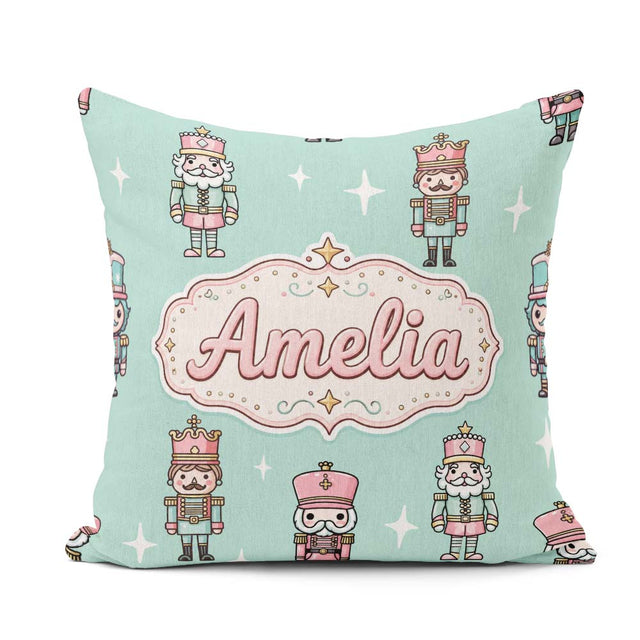 Custom Name Nutcracker Soldiers Christmas Seamless Pattern Mint Square Filled Cushion Throw Pillow Sofa Bed Home Decor Zip Washable UK Made