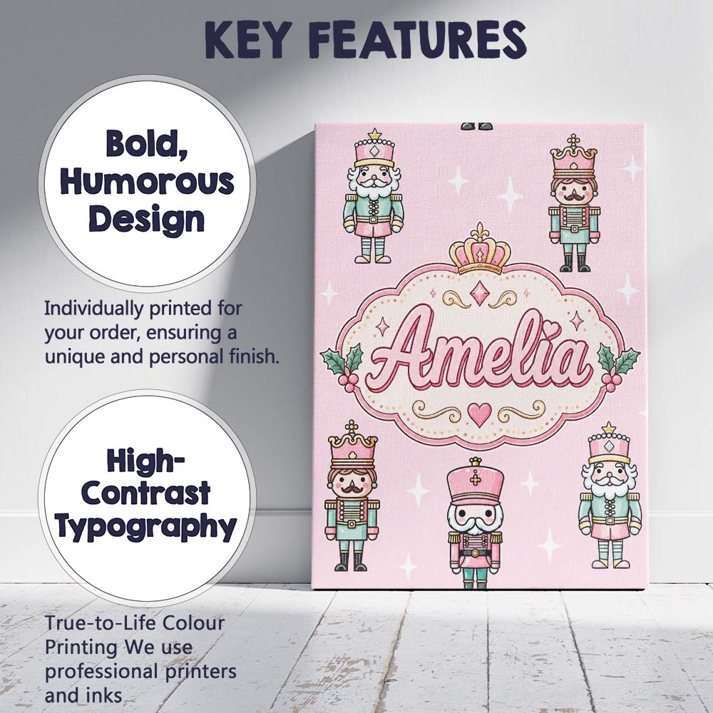 Personalised Name Nutcracker Soldiers Custom Modern Room Accent Creative Decorator Style Canvas Wall Art Print Decor Picture Ready to Hang