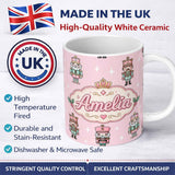 Personalized Custom Name Nutcracker Soldiers Pastel Christmas Seamless Pattern Pink 11oz Ceramic Coffee Tea Mug White Large Handle