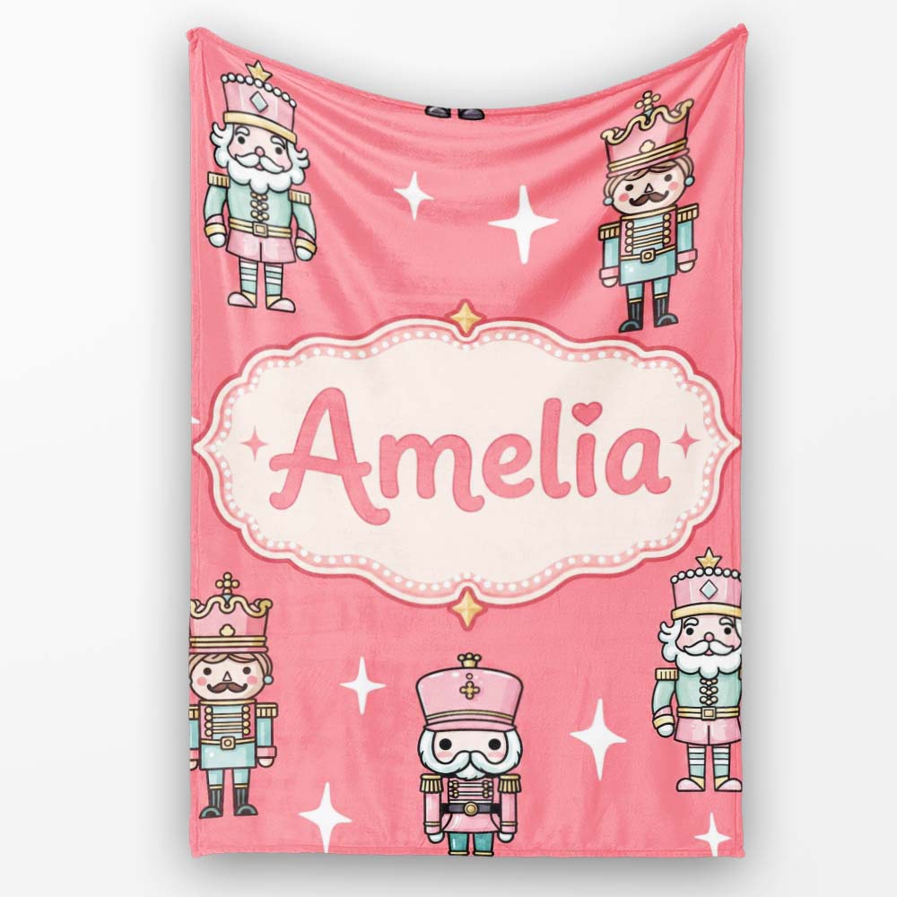 Pastel Nutcracker Soldiers Christmas Seamless Pattern Coral  Personalised Custom Name Super Soft Fleece Blanket Bed Sofa Throw