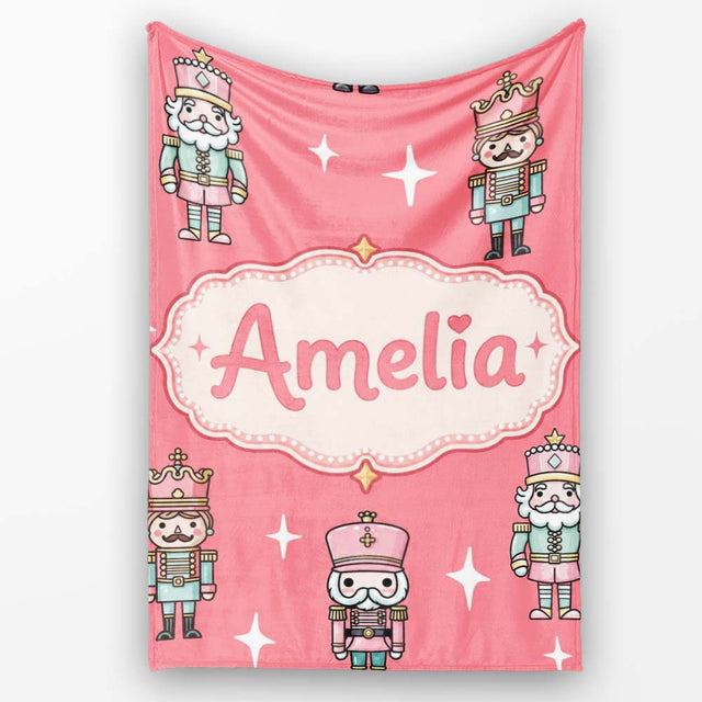 Pastel Nutcracker Soldiers Christmas Seamless Pattern Coral  Personalised Custom Name Super Soft Fleece Blanket Bed Sofa Throw