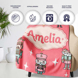 Pastel Nutcracker Soldiers Christmas Seamless Pattern Coral  Personalised Custom Name Super Soft Fleece Blanket Bed Sofa Throw