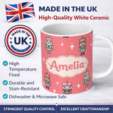 Personalized Custom Name Pastel Nutcracker Soldiers Christmas Seamless Pattern Coral 11oz Ceramic Coffee Tea Mug White Large Handle