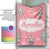 Pastel Nutcracker Soldiers Christmas Seamless Pattern Coral  Personalised Custom Name Super Soft Fleece Blanket Bed Sofa Throw