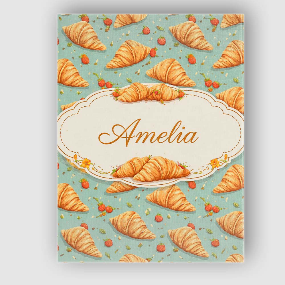 Personalised Name Croissant and Strawberry Playful Teal Background Custom  Unique Canvas Wall Art Print Decor Picture Ready to Hang