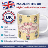 Personalized Custom Name Pastel Nutcracker Soldiers Christmas Seamless Pattern Gold 11oz Ceramic Coffee Tea Mug White Large Handle