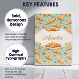 Personalised Name Croissant and Strawberry Playful Teal Background Custom  Unique Canvas Wall Art Print Decor Picture Ready to Hang