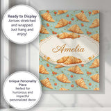 Personalised Name Croissant and Strawberry Playful Teal Background Custom  Unique Canvas Wall Art Print Decor Picture Ready to Hang