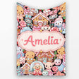 Cute Christmas Gingerbread Candy Santa Snowman Characters Seamless  Personalised Custom Name Super Soft Fleece Blanket Bed Sofa Throw