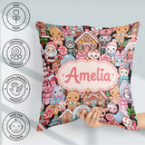 Custom Name Christmas Gingerbread Candy Santa Snowman Characters Square Filled Cushion Throw Pillow Sofa Bed Home Decor Zip Washable UK Made