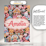 Cute Christmas Gingerbread Candy Santa Snowman Characters Seamless  Personalised Custom Name Super Soft Fleece Blanket Bed Sofa Throw