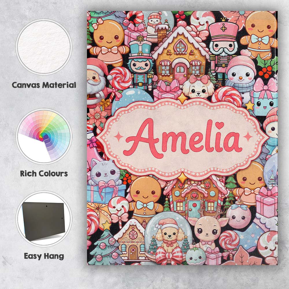 Personalised Name Cute Christmas Gingerbread Custom Bespoke  Contemporary Display Canvas Wall Art Print Decor Picture Ready to Hang