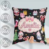 Custom Name Cute Santa Snowman Gifts Candy Cane Seamless Pattern Square Filled Cushion Throw Pillow Sofa Bed Home Decor Zip Washable UK Made