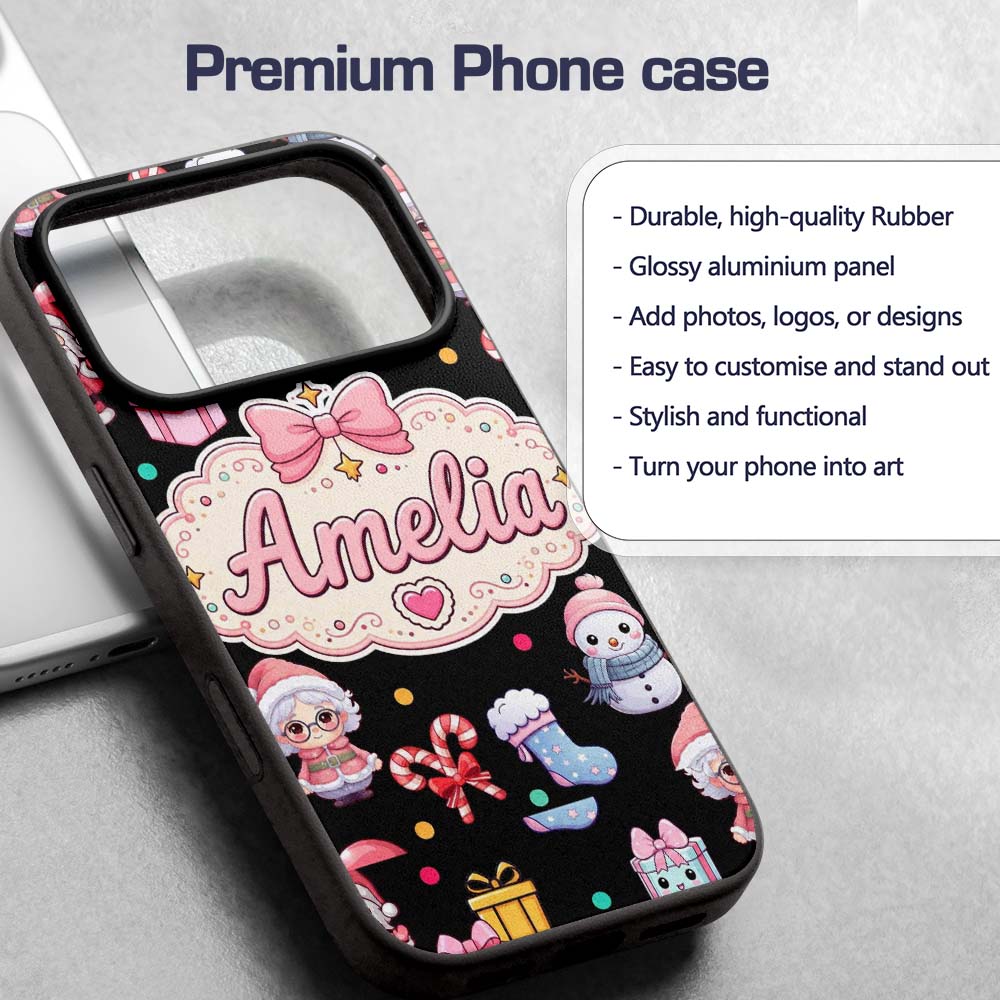 Cute Christmas Santa Snowman Gifts Candy Cane Custom Name Protective Phone Case Mobile Cover Durable Everyday Smartphone Shock Resistant