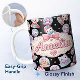 Personalized Custom Name Christmas Santa Snowman Gift Candy Cane Seamless Pattern Soft White 11oz Ceramic Coffee Tea Mug White Large Handle