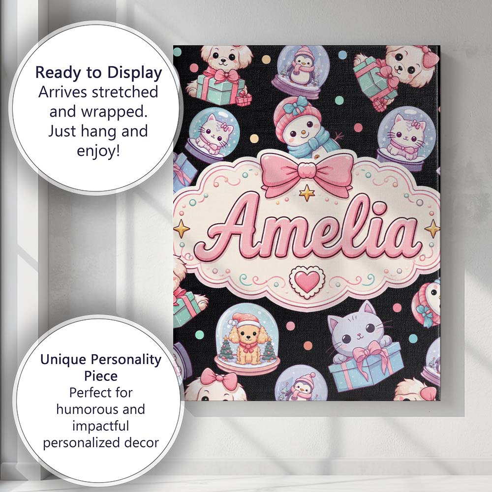 Personalised Name Christmas Santa Snowman Custom  Unique Gift Idea Elegant Feature Canvas Wall Art Print Decor Picture Ready to Hang