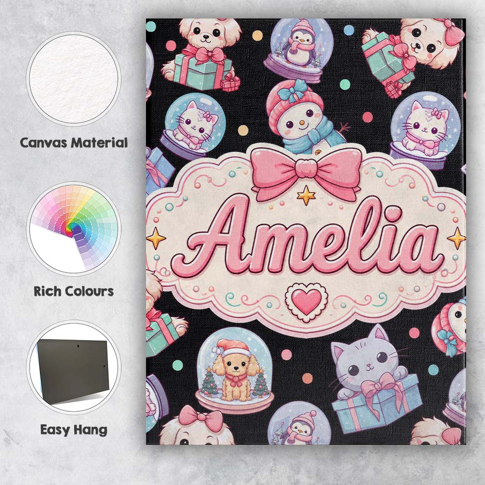 Personalised Name Christmas Santa Snowman Custom  Unique Gift Idea Elegant Feature Canvas Wall Art Print Decor Picture Ready to Hang