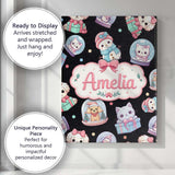 Personalised Name Cute Christmas Pets Snow Custom  Unique Gift Idea Elegant Feature Canvas Wall Art Print Decor Picture Ready to Hang