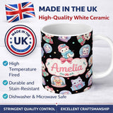 Personalized Custom Name Cute Christmas Pets Snow Globe Snowman Gift Boxes Seamless Pattern 11oz Ceramic Coffee Tea Mug White Large Handle