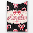 Cute Christmas Candy Cane and Ribbon Bow Sweet Treat Seamless  Personalised Custom Name Super Soft Fleece Blanket Bed Sofa Throw