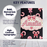 Personalised Name Cute Christmas Candy Cane Custom  Bespoke Interior Contemporary Canvas Wall Art Print Decor Picture Ready to Hang