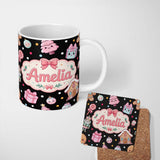 Personalized Custom Name Cute Gingerbread Girl Candy House Lollipop Kawaii Christmas 11oz Ceramic Coffee Tea Mug White Large Handle