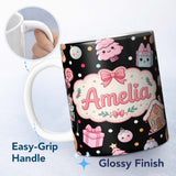 Personalized Custom Name Cute Gingerbread Girl Candy House Lollipop Kawaii Christmas 11oz Ceramic Coffee Tea Mug White Large Handle