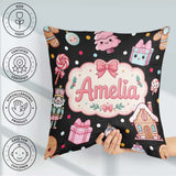 Custom Name Cute Gingerbread Girl Candy House Lollipop Christmas Square Filled Cushion Throw Pillow Sofa Bed Home Decor Zip Washable UK Made