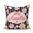 Custom Name Gingerbread Girl Candy House Blue Stripe Background Square Filled Cushion Throw Pillow Sofa Bed Home Decor Zip Washable UK Made