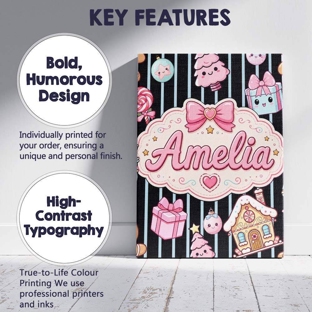 Personalised Name Cute Gingerbread Girl Custom  Modern Room Accent Elegant Feature Canvas Wall Art Print Decor Picture Ready to Hang