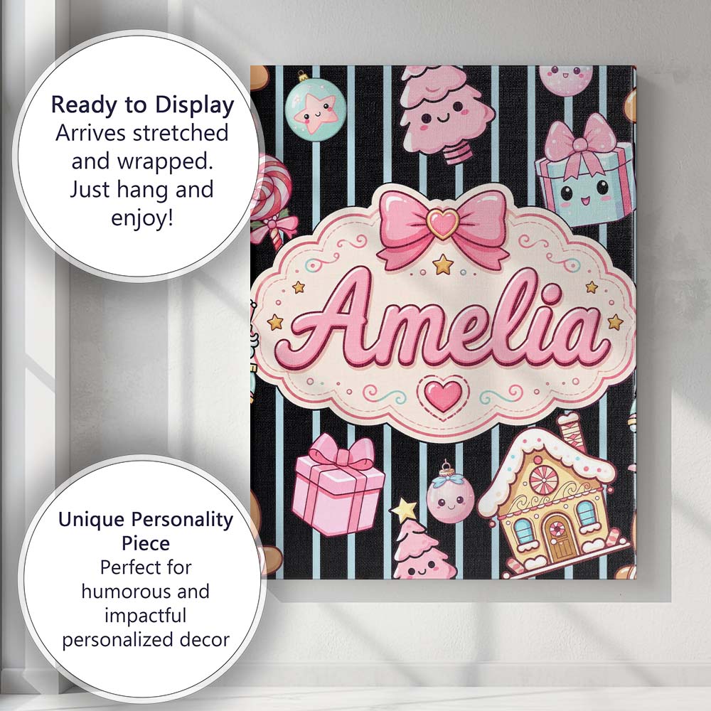Personalised Name Cute Gingerbread Girl Custom  Modern Room Accent Elegant Feature Canvas Wall Art Print Decor Picture Ready to Hang