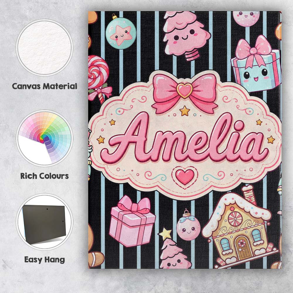 Personalised Name Cute Gingerbread Girl Custom  Modern Room Accent Elegant Feature Canvas Wall Art Print Decor Picture Ready to Hang