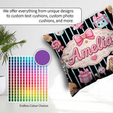 Custom Name Gingerbread Girl Candy House Blue Stripe Background Square Filled Cushion Throw Pillow Sofa Bed Home Decor Zip Washable UK Made