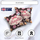 Custom Name Gingerbread Girl Candy House Pink Stripe Background Square Filled Cushion Throw Pillow Sofa Bed Home Decor Zip Washable UK Made