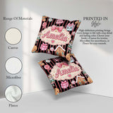 Custom Name Gingerbread Girl Candy House Pink Stripe Background Square Filled Cushion Throw Pillow Sofa Bed Home Decor Zip Washable UK Made