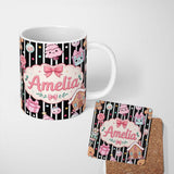 Personalized Custom Name Cute Gingerbread Girl Candy House Soft Pastel Seamless Pattern 11oz Ceramic Coffee Tea Mug White Large Handle
