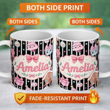 Personalized Custom Name Cute Gingerbread Girl Candy House Soft Pastel Seamless Pattern 11oz Ceramic Coffee Tea Mug White Large Handle