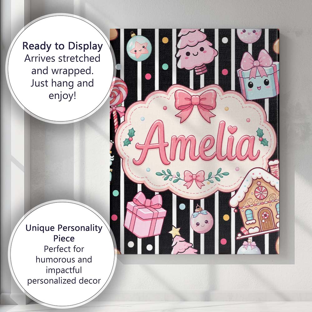 Personalised Name Cute Gingerbread Girl Custom  Modern Room Accent Elegant Feature Canvas Wall Art Print Decor Picture Ready to Hang