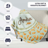 Seamless Croissant Pastry Mint Green Background Bakery Food Lovely  Personalised Custom Name Super Soft Fleece Blanket Bed Sofa Throw