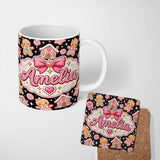 Personalized Custom Name Cute Gingerbread Couple Candy Swirl Sweets Christmas Seamless 11oz Ceramic Coffee Tea Mug White Large Handle