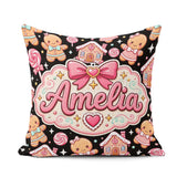 Custom Name Cute Gingerbread Couple Candy Swirl Sweets Christmas Square Filled Cushion Throw Pillow Sofa Bed Home Decor Zip Washable UK Made