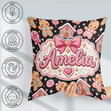 Custom Name Cute Gingerbread Couple Candy Swirl Sweets Christmas Square Filled Cushion Throw Pillow Sofa Bed Home Decor Zip Washable UK Made