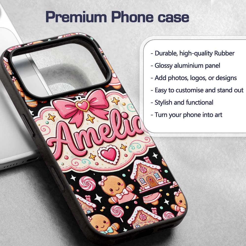 Cute Gingerbread Couple Candy Printed Design Custom Name Protective Phone Case Mobile Cover Durable Everyday Smartphone Shock Resistant