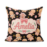 Custom Name Cute Gingerbread Couple Candy Star Sparkle Christmas Square Filled Cushion Throw Pillow Sofa Bed Home Decor Zip Washable UK Made