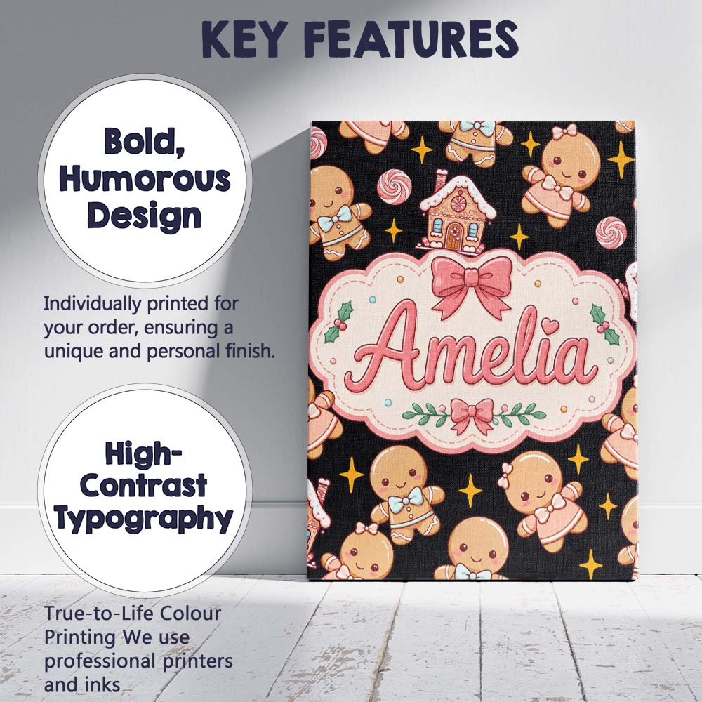 Personalised Name Cute Gingerbread Couple Custom  Unique Gift Idea Elegant Feature Canvas Wall Art Print Decor Picture Ready to Hang